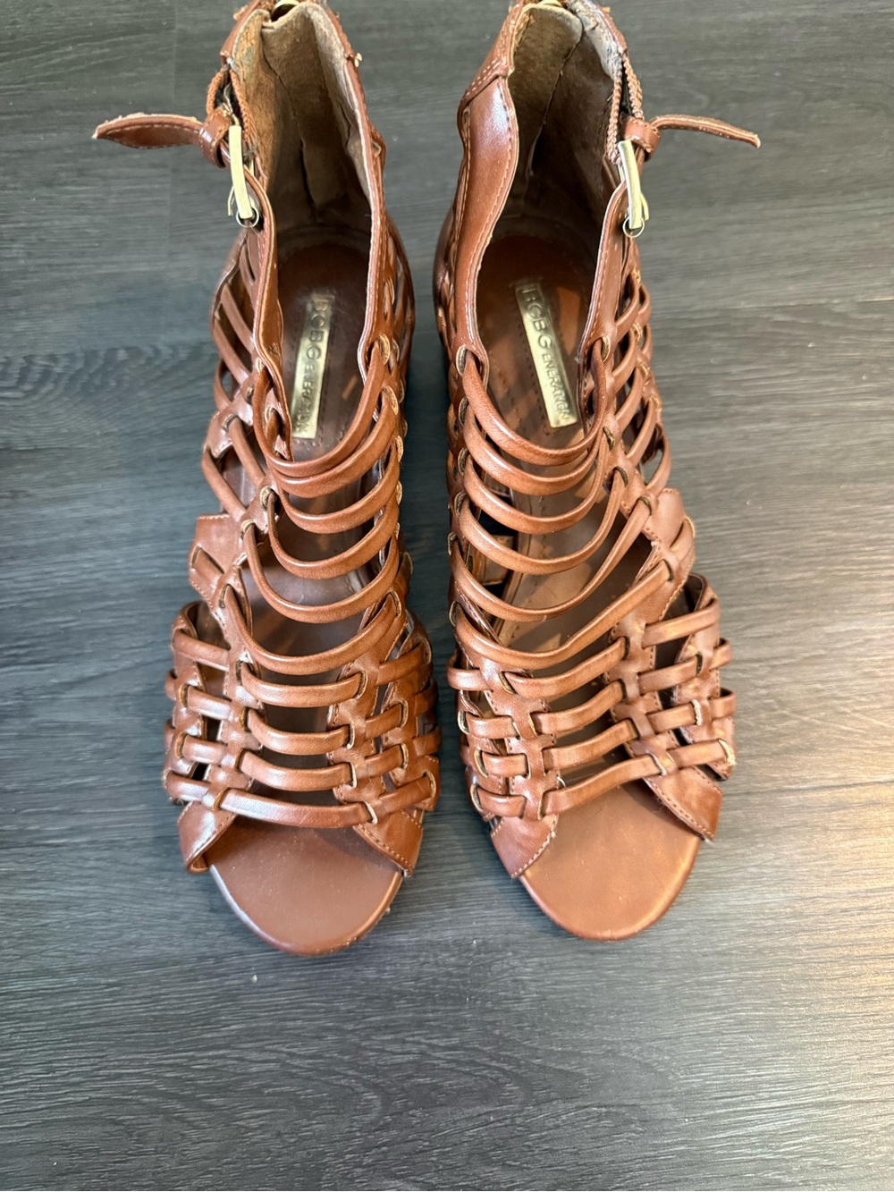 BCBG Brown Strappy Woven Gladiator Sandals